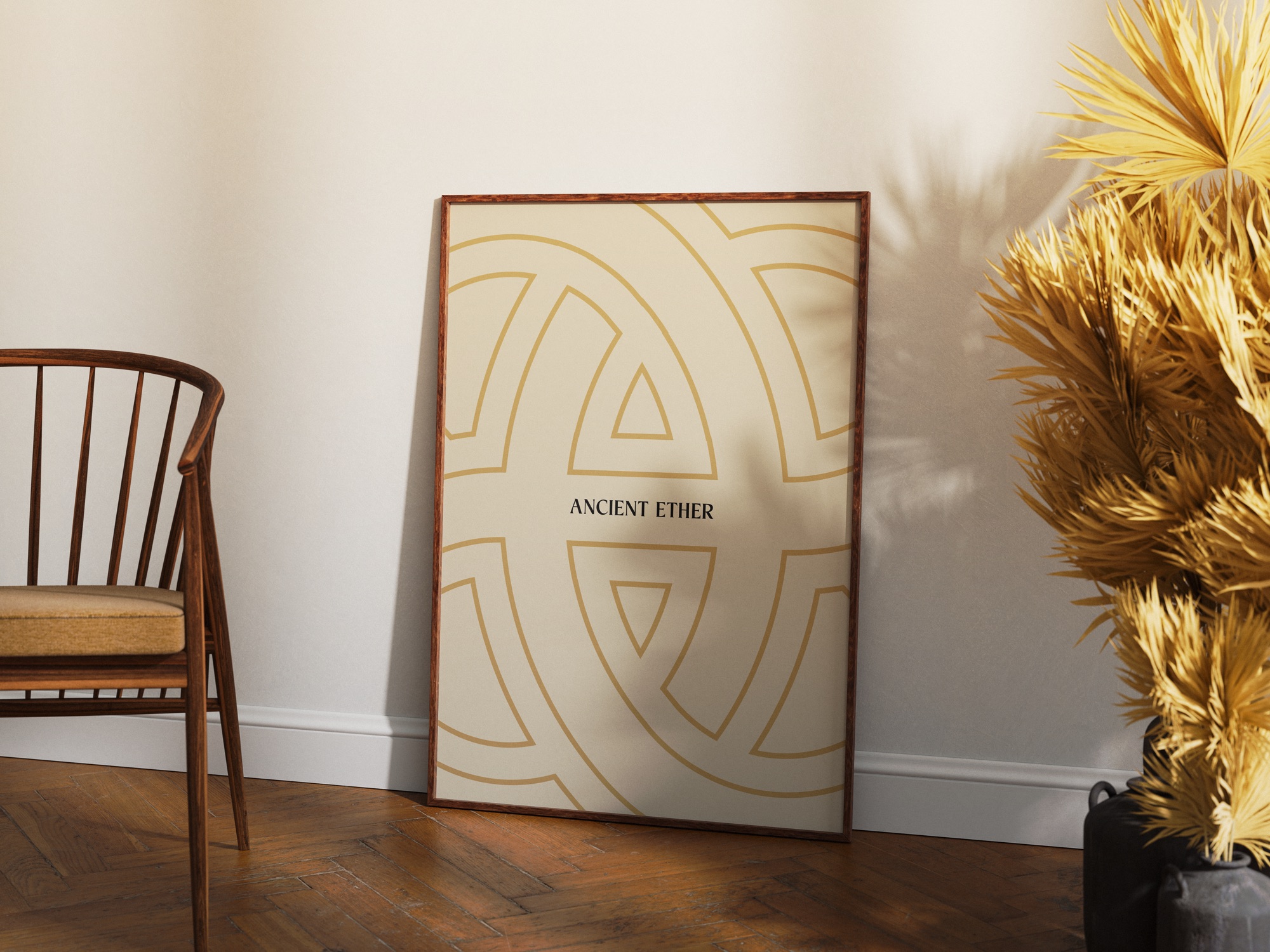 Ancient Ether — the logo on a printed poster