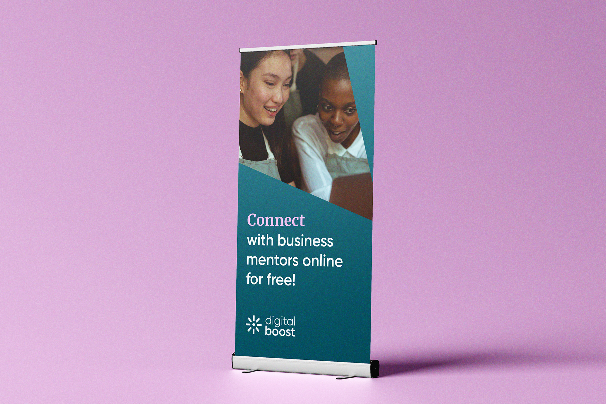 Digital Boost — the brand on a roll-up banner