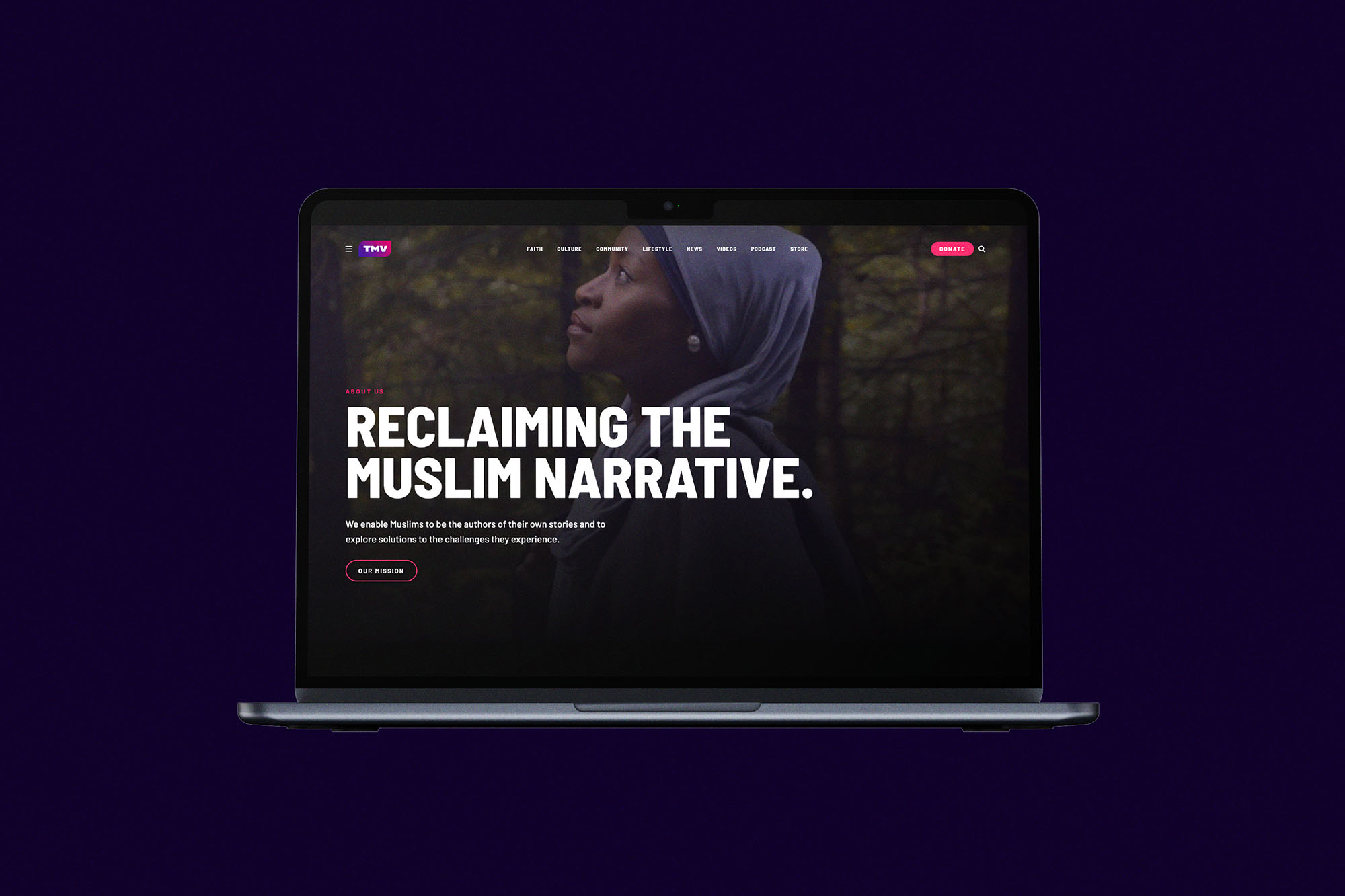 The Muslim Vibe — the “Reclaiming the Muslim narrative.” about page on a laptop