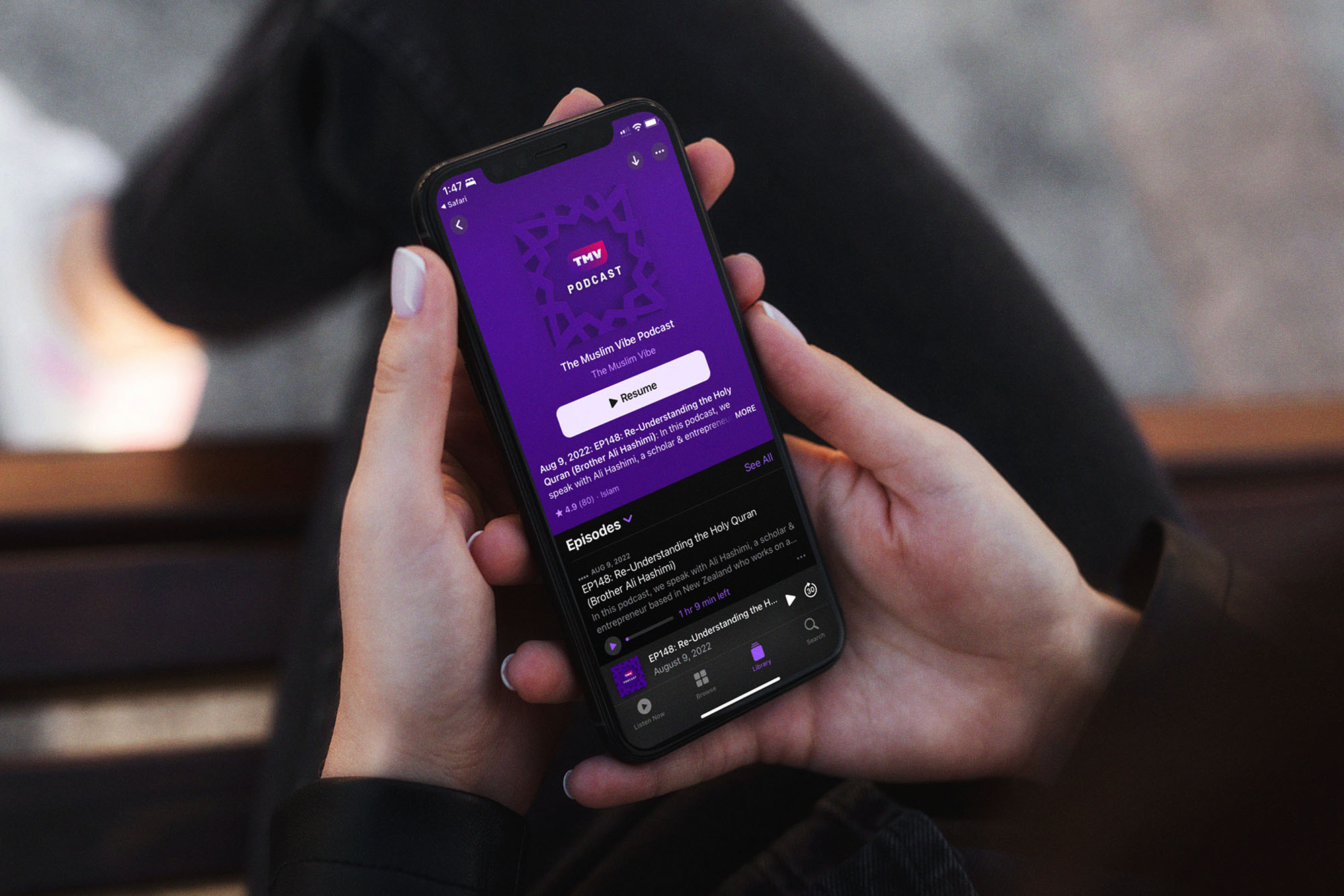 The Muslim Vibe — the TMV podcast open on a phone